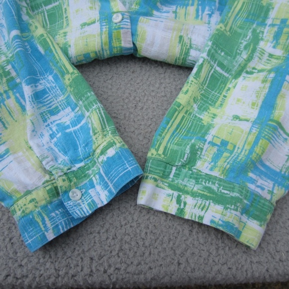 Chritopher & Banks Shirt Women's XL Button Up Linen‎ Green Blue 3/4 sleeve Boho - Picture 12 of 14